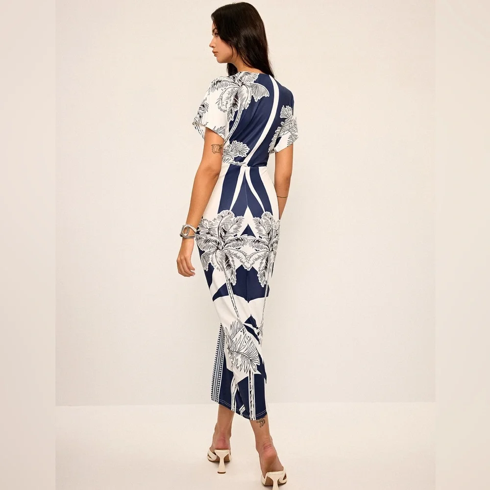 Commense Printed Deep V-Neck Midi Dress - Picture 3 of 8